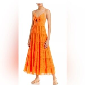 Alice + Olivia Minka Tie Front Maxi Dress 8 Tiered Cut Out V-Neck Tassels Lined